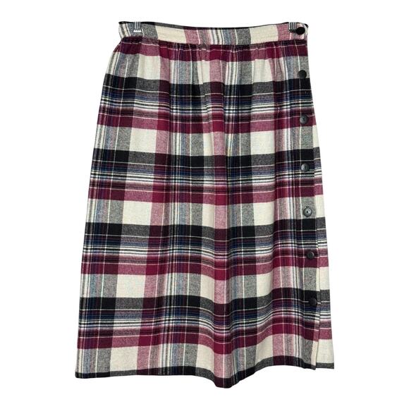 1980s American Plaid Wool-Blend Midi Skirt w/ Side Buttons
 size medium - Picture 9 of 15